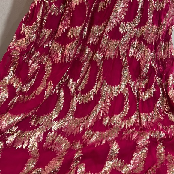 Anthropologie Hemant & Nandita Metallic Maxi Dress Pink & Gold Size4 - Picture 11 of 12
